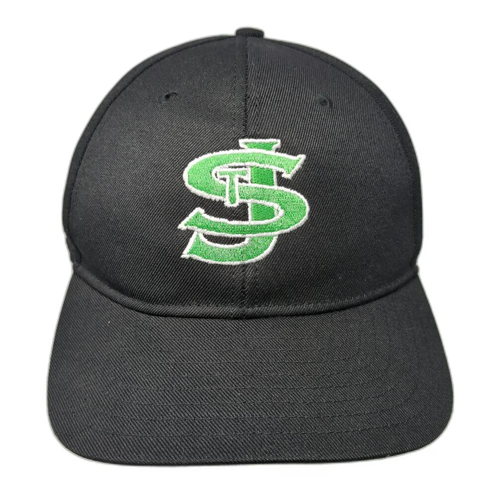 DeLong Snapback Hat Black Green White Size L SJ Falcons Logo Poly Wool Blend